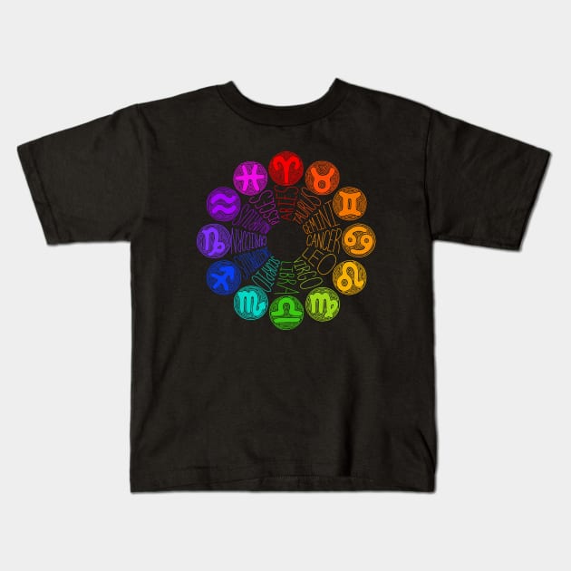 Zodiac Signs (rainbow) Kids T-Shirt by calenbundalas